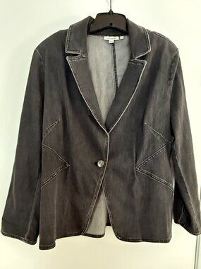 Chico's Black - Grey Washed Denim Jacket - Sz 3.5 or 18 - Great Detail Current!